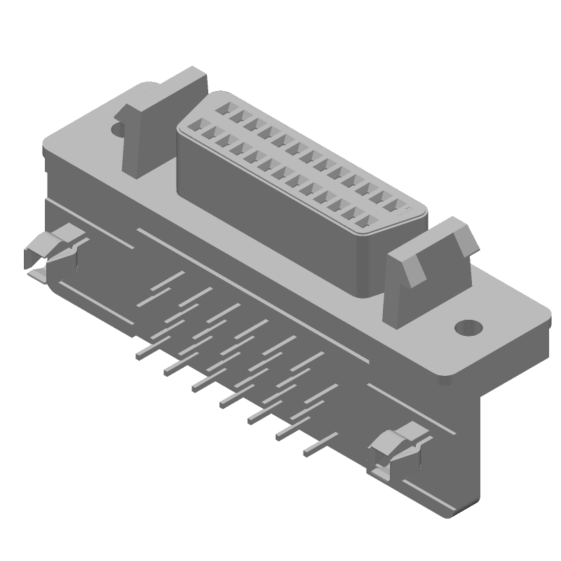 26 Pos Signal D-Sub Connector, Female, Right Angle, Shielded, Gold/Tin