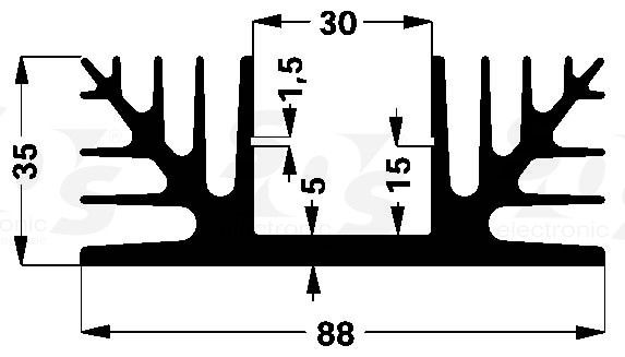 Heat Sink For housing: TO-3 / TO-66 / SOT-32 Material: Aluminium Perforation: Combi Type of surface: black anodised