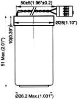 3.6V Primary Battery, 8.5Ah, Wire Mount, 26.2mm Dia