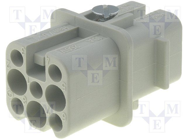 7 Pos Female Rectangular Connector, Crimp, 10A, 600V, IP65