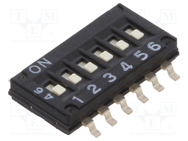 6-Pos SPST Slide DIP Switch, SMD, 25mA, 24VDC