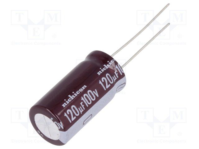 Cap Aluminum Lytic 120uF 100V 20% (12.5 X 25mm) Radial 5mm 519mA 5000h 105°C Bulk