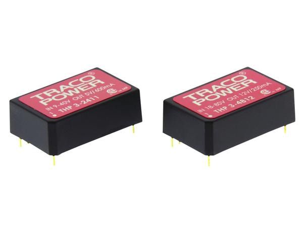 TRACOPOWER THP 3-2422 Isolated Board Mount DC/DC Converter, Fixed, 2 Output, 9 V, 40 V, 3 W, 12 V