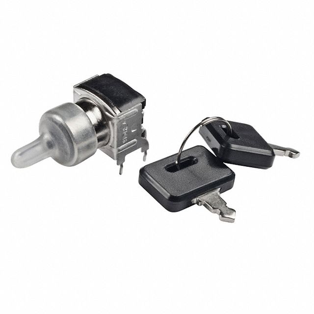 SPDT Keylock Switch, 2 Pos, On-On, 0.4VA, 28V, Gold Cu, PC Pin, RH Angle