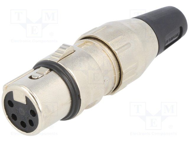 5-Pin XLR Audio Jack, Panel Mount, 7.5A, 250V, Silver Plated