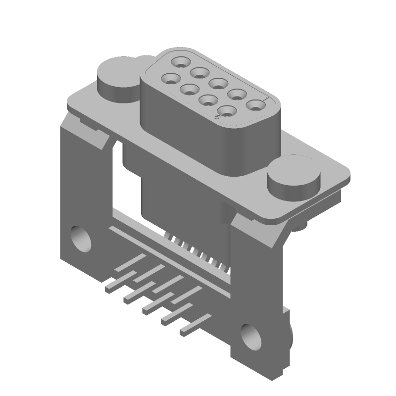 9 Pos Female D-Sub Connector, Right Angle, Signal, Gold/Tin Plated