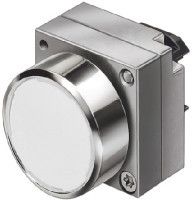 Pushbutton, 22mm, round, metal, white, inscription I, pushbutton, flat, with holder Phased-out