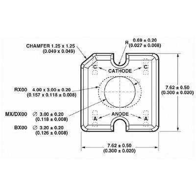 LED wired Amber Rectangular 7.6 x 7.6 mm 70 ° 70 mA 2.6 V Lumileds HPWT-ML