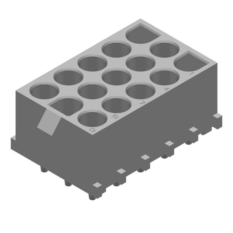 Power Connector, 15 Pos, 600V, 19A, Straight, Solder, Thru-Hole