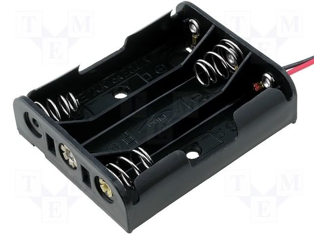 3-Cell AA Battery Holder, Plastic, Spring Contacts, Wire Leads