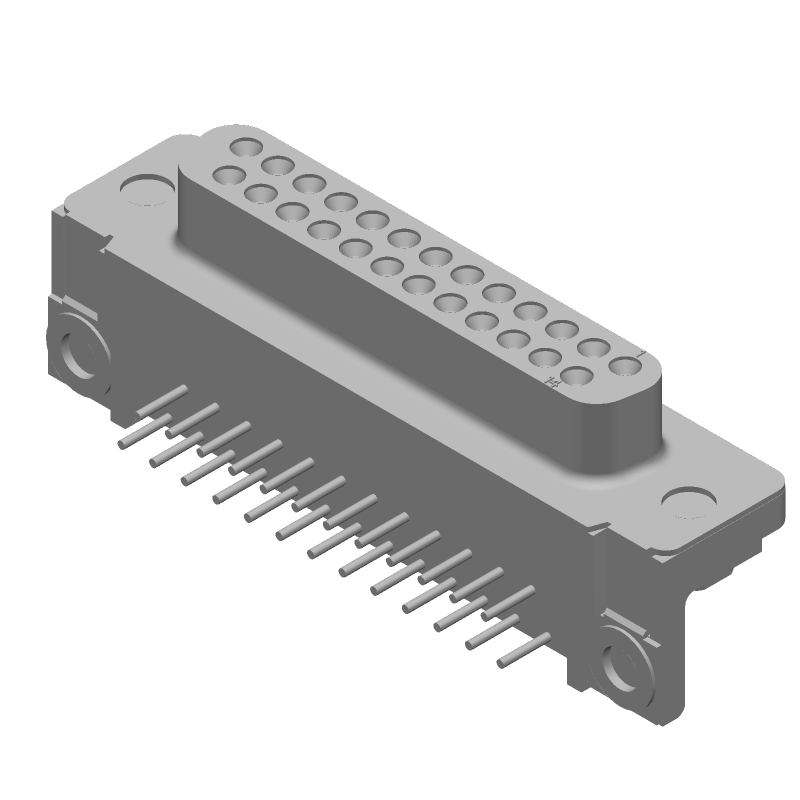 25 Pos Female D-Sub RA Connector, Gold/Tin Contacts, Through Hole