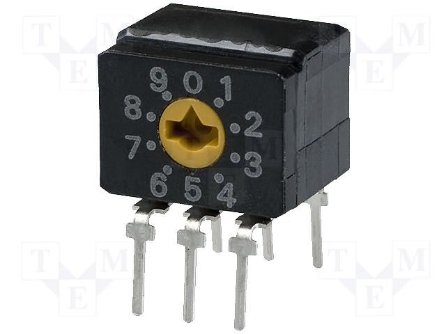 Rotary DIP Switch SP10T 10 Pos 0.1A 30VDC Thru-Hole PC Pins