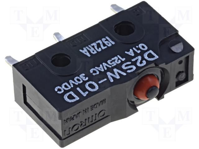 SPDT Snap Action Switch, Pin Plunger, 0.1A 125VAC, Thru-Hole