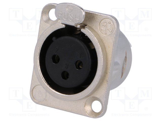 3-Pin Female XLR Power Connector, 16A, 50V, Solder, Panel Mount, Nickel