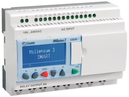 Logic controller Millenium 3 CD20 SMART 24 VDC, 12 DI (6 D/A), 8 RO, CD20 SMART 24 VDC, Crouzet