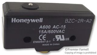 HONEYWELL S&C BZC-2R-A2 Microswitch, BZC Series, Plunger, Screw, 15 A, 250 VAC