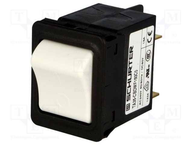 2-Pole Thermal Circuit Breaker, 15A, 240VAC/60VDC, Rocker