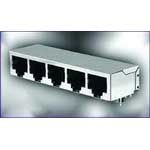 RJ11 Connector, 4 Port, 16 Pos, Shielded, RA, Solder, Thru-Hole