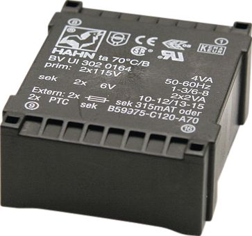 PCB transformer 10 VA 9 VAC  (2x), UI304 0153, Hahn