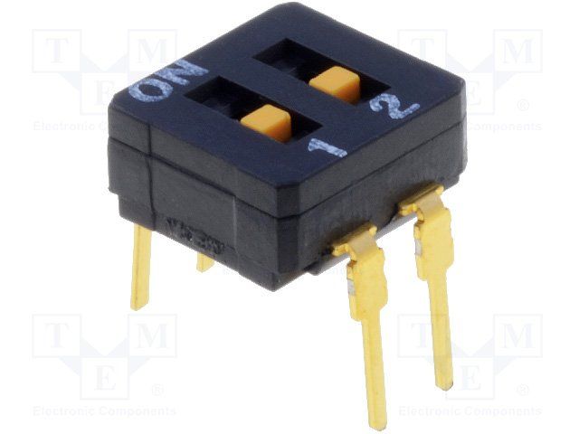 DIP Switch, Slide, SPST, 2 Circuits, 30VDC, 100mA, Through Hole
