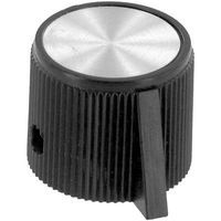 Knob,  instrument,  control,  round w pointer,  gloss,  dia .7in,  hole size .25in