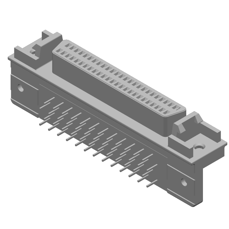 50 Pos 2 Row RA RCPT, Shielded, Gold/Bronze, 30V, TH