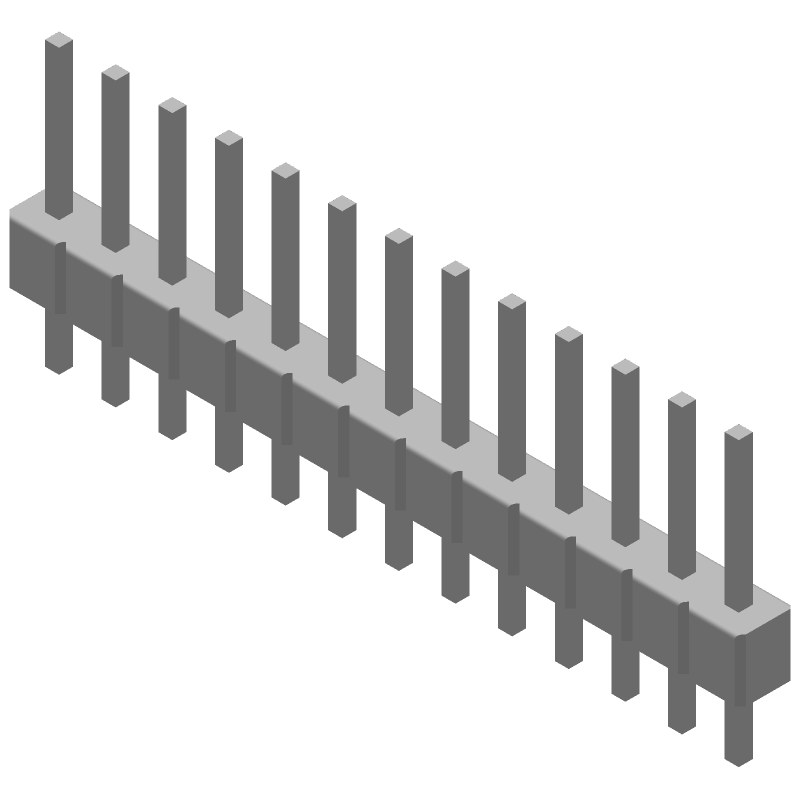 13 Pos 2.54mm Unshrouded Header, Male Pin, Gold/Tin, PBT, Thru-Hole