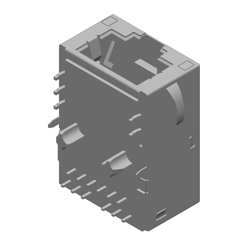 RJ45 Jack, 1Gb, Integrated Magnetics, LED, 1x1, Inverted