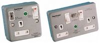Power Breaker 13A, BS Standard fixing, Passive, 2 Gang RCD Socket, Metal Clad, Surface Mount, Switched, 230 V ac, Grey