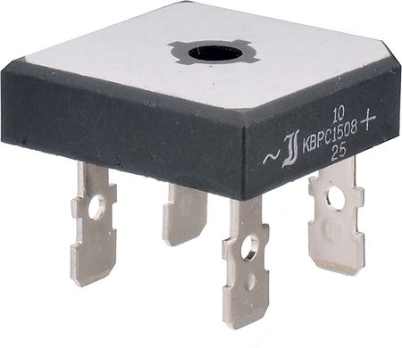 Phases = Single / Reverse Repetitive Voltage Max. (Vrrm) kV = 1.6 / Forward Voltage (Vf) V = 1.2 / Peak Average Forward Current (If(AV)) A = 25 / Peak Non-Repetitive Surge Current (Itsm) A = 300 / Operating Temperature Min. °C = -50 / Operating Temperature Max. °C = 150 / Package Type = KBPC / Pins = 4 / Mounting Type = Quick Connect / Packaging = Tray / Peak Reverse Current uA = 10 / Peak RMS Reverse Voltage kV = 1 / Reflow Temperature Max. °C = 260