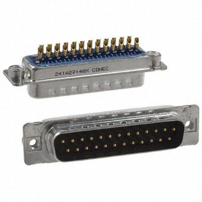 25 Pos D-Sub Plug, Male, Solder Cup, 7.5A, 100V