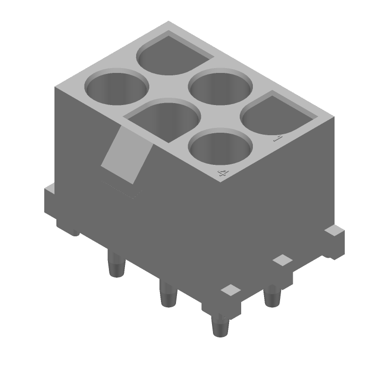 6 Pos Power Connector, 12A/19A, 600V, 6.35mm Pitch, Solder, Thru-Hole