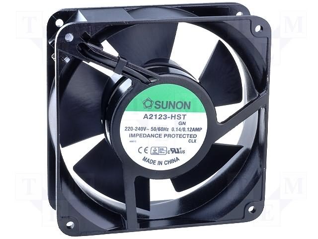 Fan;  AC;  220-240V;  120x120x38mm;  Sq;  95/115CFM;  23/20W;  44/49dBA;  Terminals