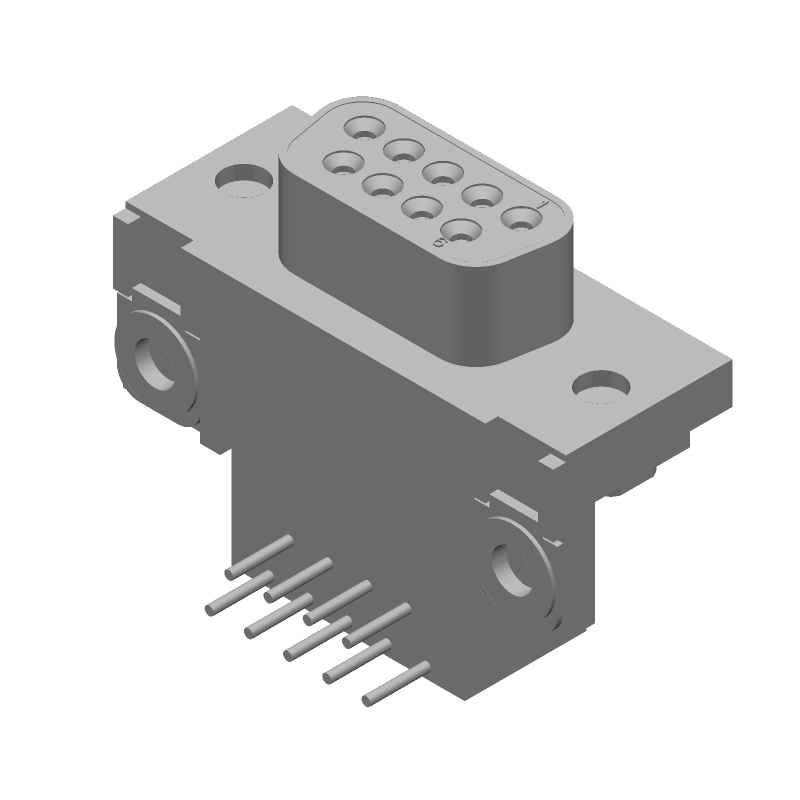 9 Pos D-Sub RA Receptacle, 6A, 125V, Gold/Tin/Lead Plated Bronze