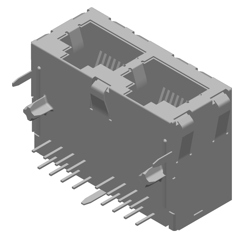 2 Port RJ45 Cat5e Shielded Connector, Right Angle, Female, 16 Pos
