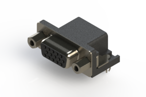 15 Pos HD D-Sub Female Connector, Gold, Signal, 5A, RA, Thru-Hole