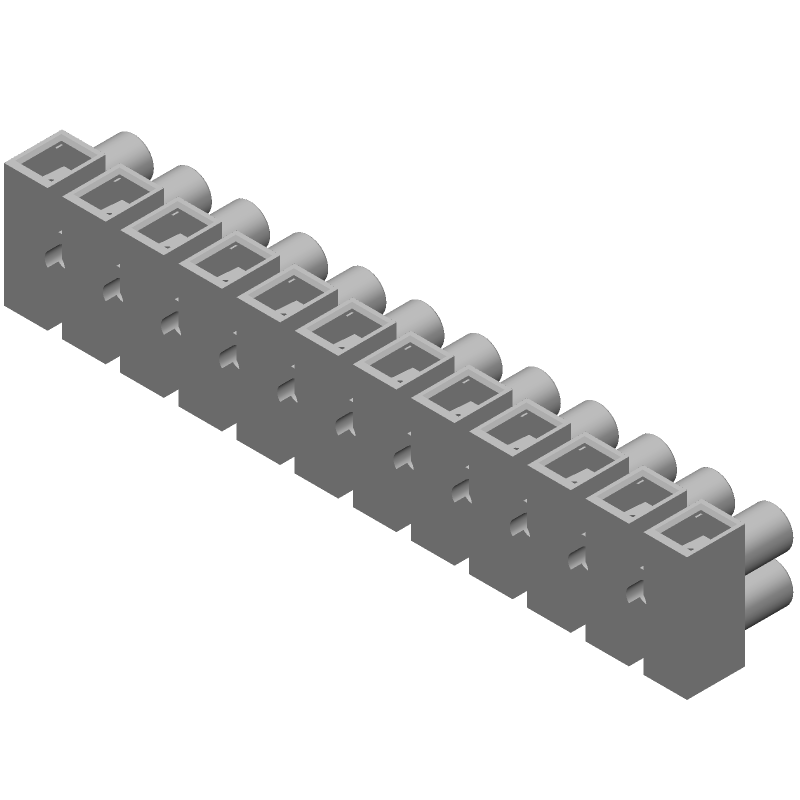 12 Pos Terminal Block, 30A, 250V, 8mm Pitch, Screw, Brass/Tin