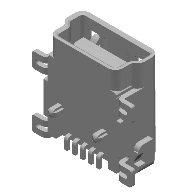 USB-A/B/C Receptacle, 5 Pos, 0.8mm Pitch, RA SMD, Shielded