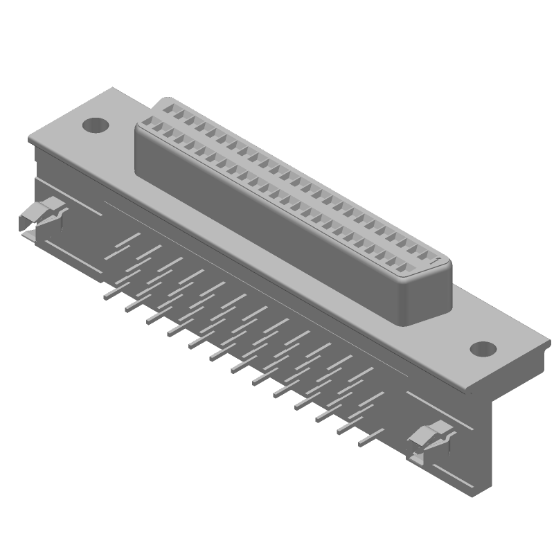 50 Pos Signal RCPT, Right Angle, Shielded, Metal, Through Hole