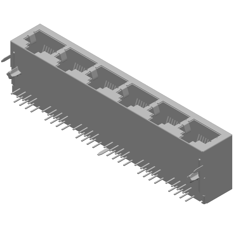 RJ11 Connector, 6 Port, 48 Pos, Right Angle, Solder, Shielded
