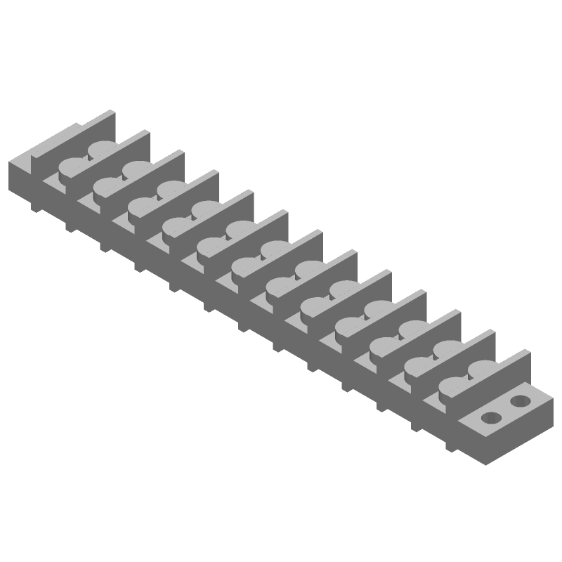 12 Pos Barrier Strip, 20A, 300V, Brass/Steel, Tin/Nickel