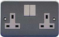 Volex Accessories Grey 2 Gang Switched Power Socket, BS 1363, 13A, Surface Mount