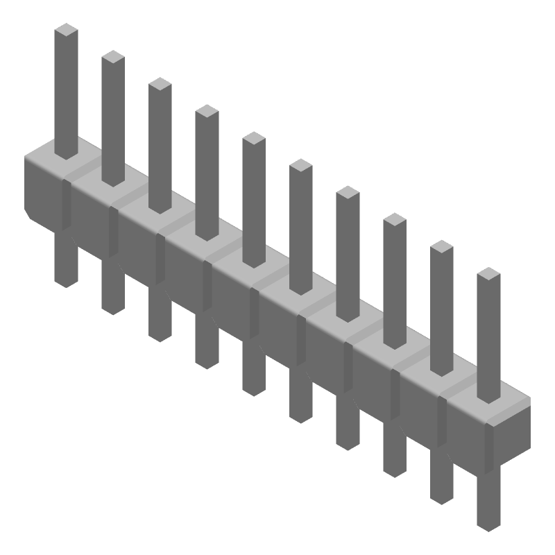 10 Pos 2.54mm Straight Header, Male, Gold/Tin Plated