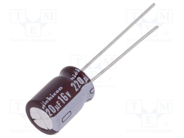 220uF 16V Aluminum Electrolytic Capacitor, Radial, 105°C, 335mA