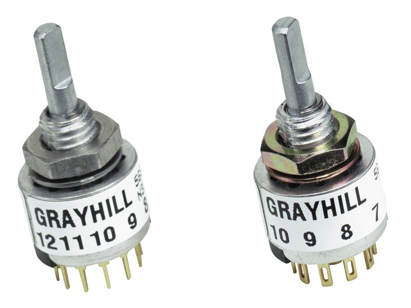 Rotary Switch, 12 Positions, SP12T, Latched, 0.2A, 30VDC, Solder Terminal, Adjustable Stop Type Actuator, Panel Mount-threaded, ROHS COMPLIANT