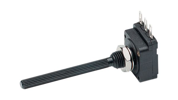 Resistance kOhm = 22 / Tolerance = ±20 % / Power Rating mW = 100 / Number of Turns = 1 / Number of Gangs = 1 / Rotation Angle ° = 300 / Track Taper = Logarithmic / Orientation = Right Angle / Operating Temperature Min. °C = -25 / Operating Temperature Max. °C = 70 / Shaft Type = Knurled / Shaft Diameter mm = 4 / Shaft Length mm = 35 / Termination Type = Solder Lug / Mounting Type = Panel Mount / Series = PC-16 / Height mm = 20.5