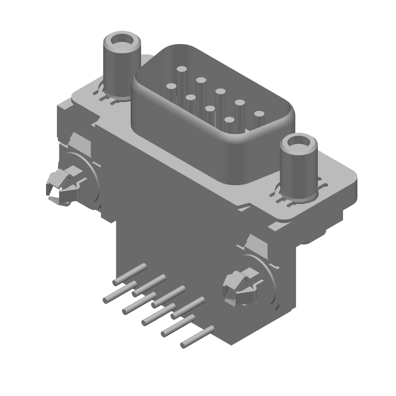 9 Pos D-Sub Connector, Male, Right Angle, Through Hole, Gold/Tin Plated