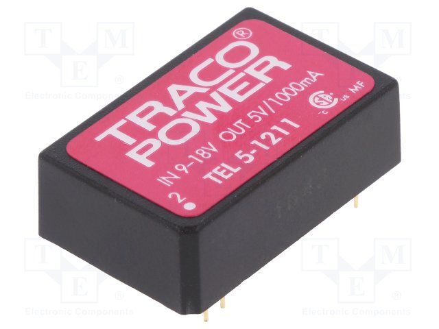 DC/DC converter 9. . .18 VDC 5 VDC 5 W, TEL 5-1211, Traco Power