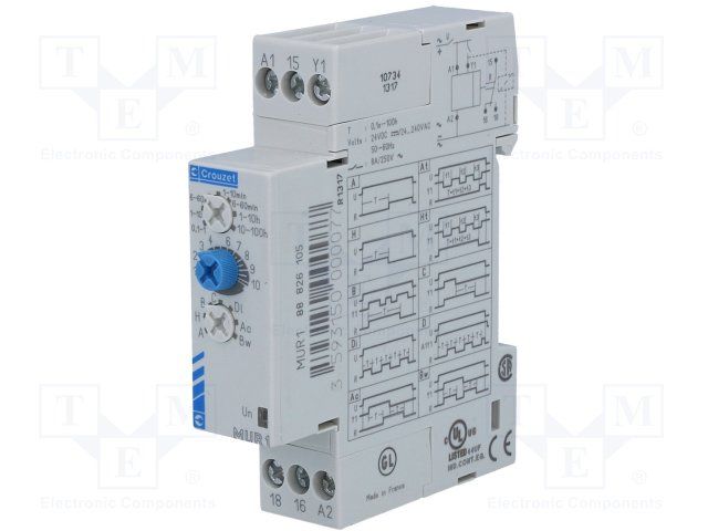 Programmable Timer Relay, 8A, 240VAC, SPDT, DIN Mount