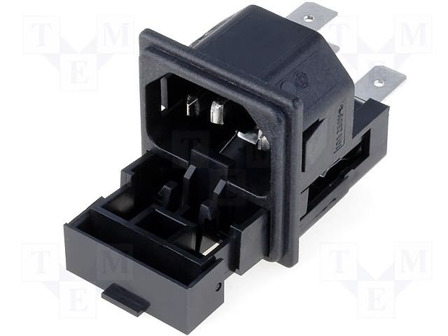 Mains Power Connector, 10A, 250VAC, Male, 3 Pos, Fuse